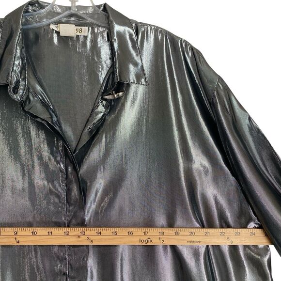 Vintage Victoria Jones Y2K Tunic Top 2X Metallic Liquid Silver Disco Flowy Fairy - Picture 3 of 8